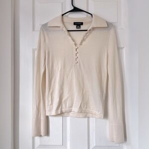 Club Monaco ivory 100% wool Long Sleeve button up 1/4 Pullover sweater size XS